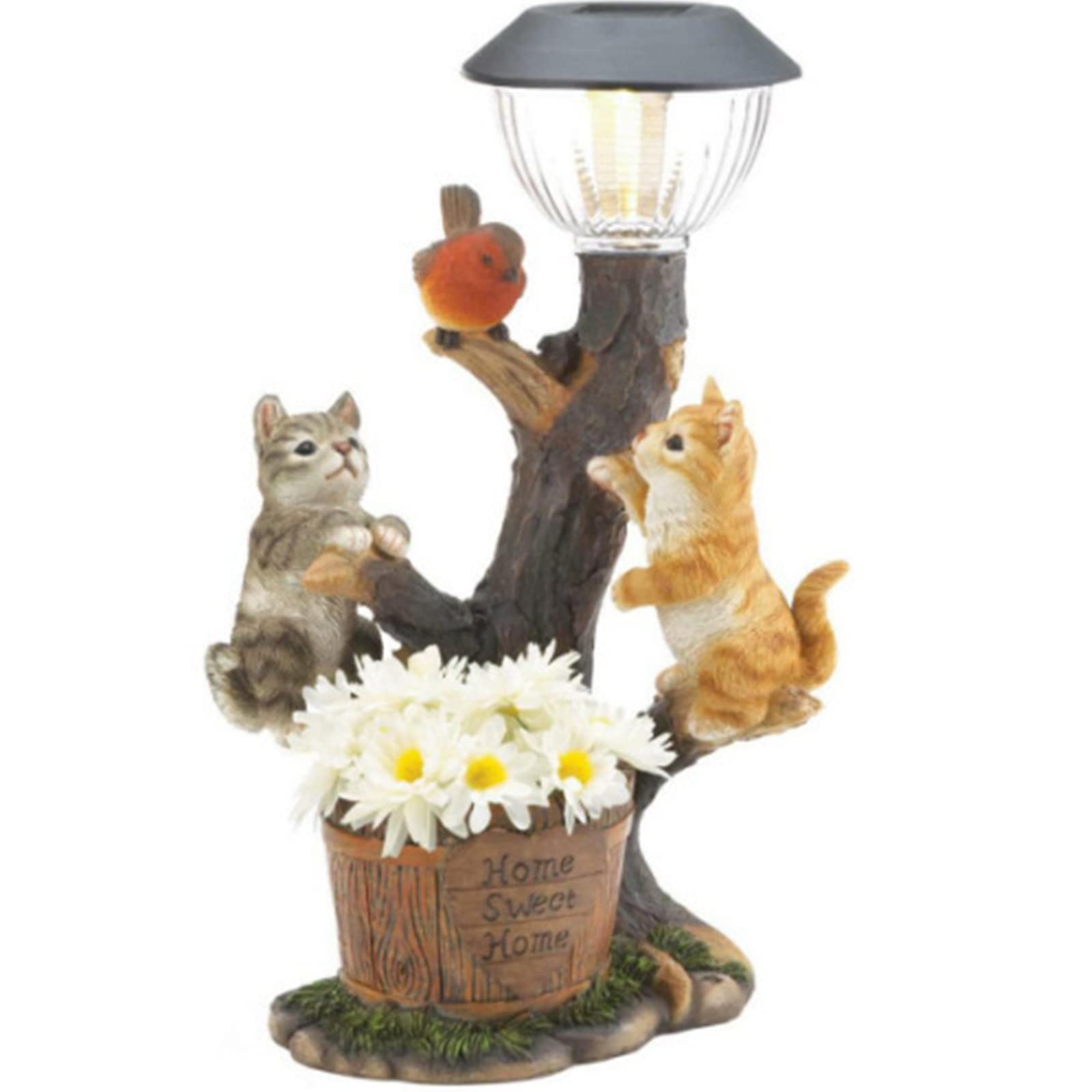 Solar Lights Animal Climbing Garden Statue, Resin Cat Statue with Post Light Lantern, Outdoor Animal Decking Light, Resin Figurines Ornaments for Patio, Yard, Walkway, Garden