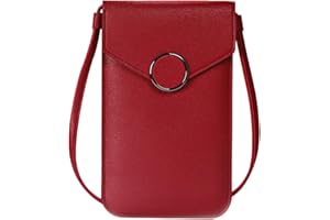 LIGIGWASH Women’s Touchscreen Phone Pouch Crossbody Bag in Wine Red Pu Leather, Cellphone Case with Strap