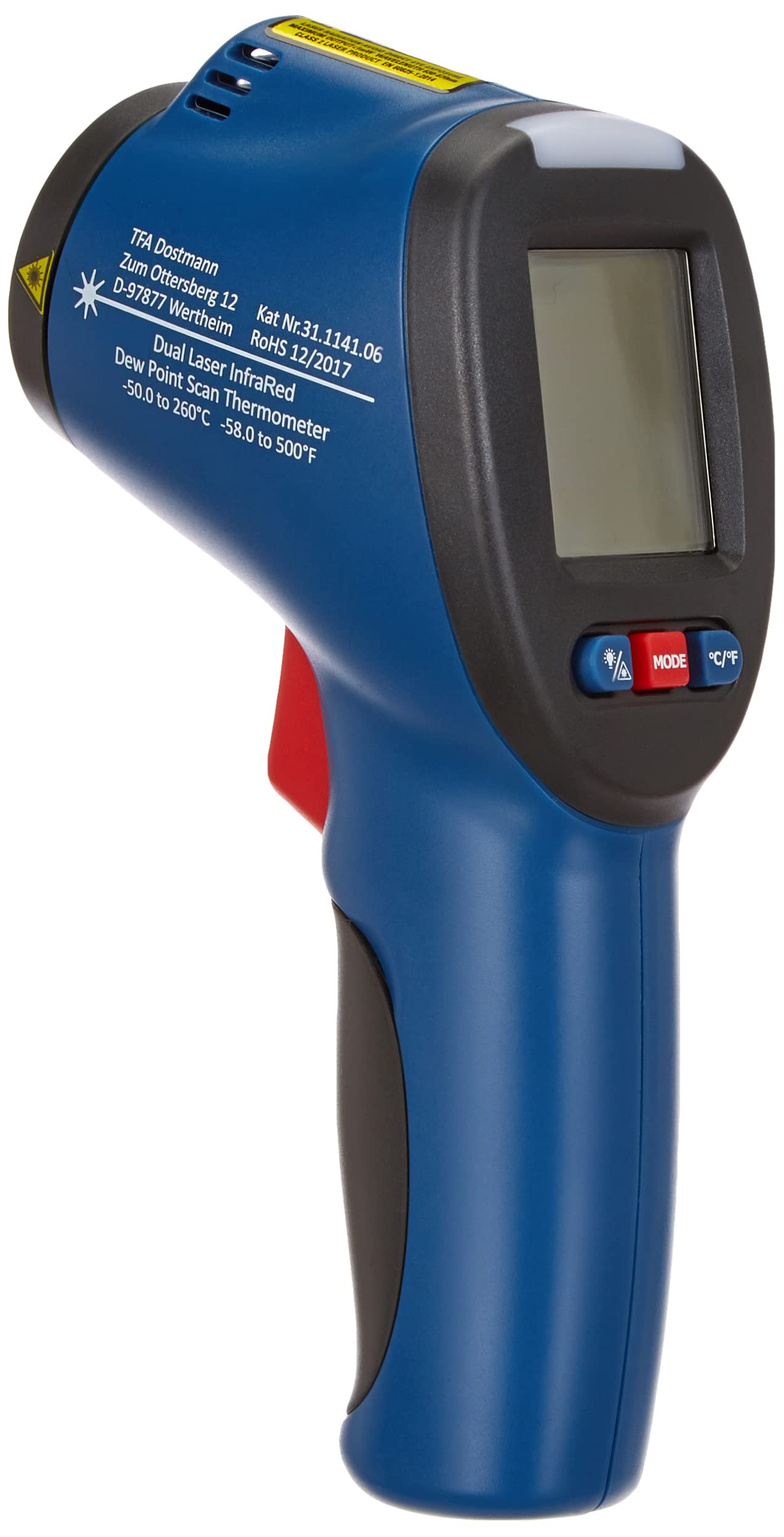 TFA Dostmann Schimmel Detector Infrared Thermometer with Dew Point Determination and Double Laser, Blue, L 110 x W 72 x H 240 mm