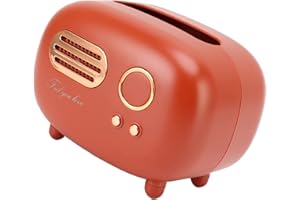 OPPWONG Decorative Retro Radio Shape Tissue Cover Box for Bathroom Living Room Bedroom, Beautiful Vintage Design (Red)