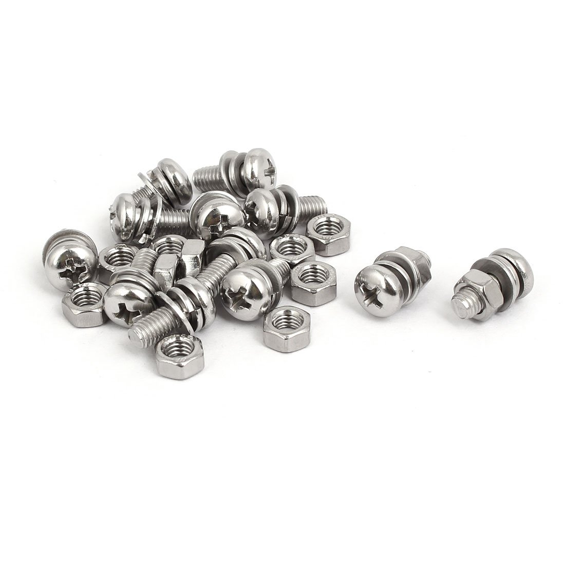 Sourcingmap M5x12mm 304 Stainless Steel Phillips Pan Head Bolt Screw Nut w Washer 12 Sets