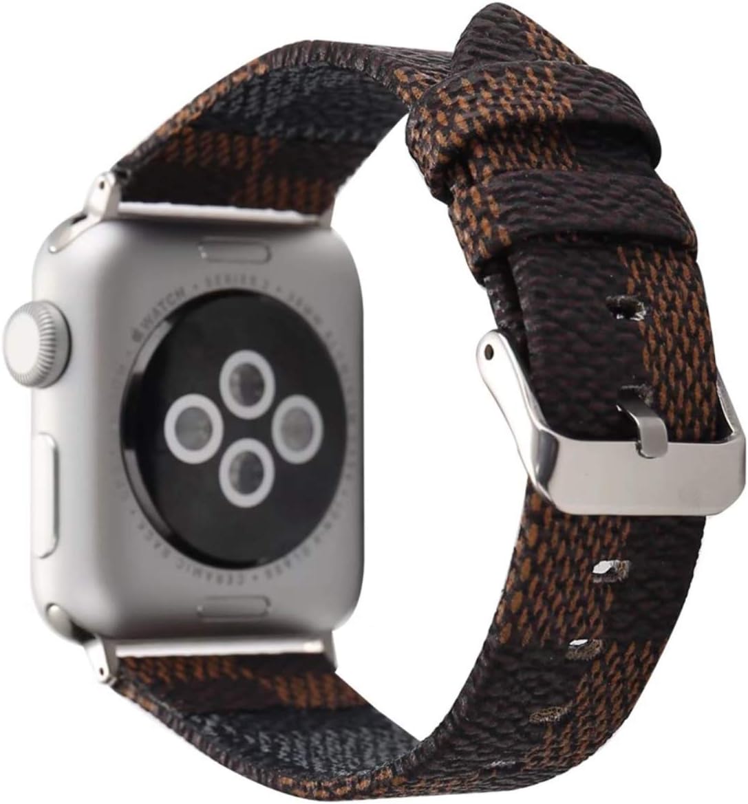 GuluGuru Compatible with Apple Watch Band 38mm 40mm, [Classic Gingham Plaid Design] Genuine Leather Watch Strap Replacement Wristband Bracelet for Apple Watch Series 5 4 (40mm) Series 3 2 1 (38mm)