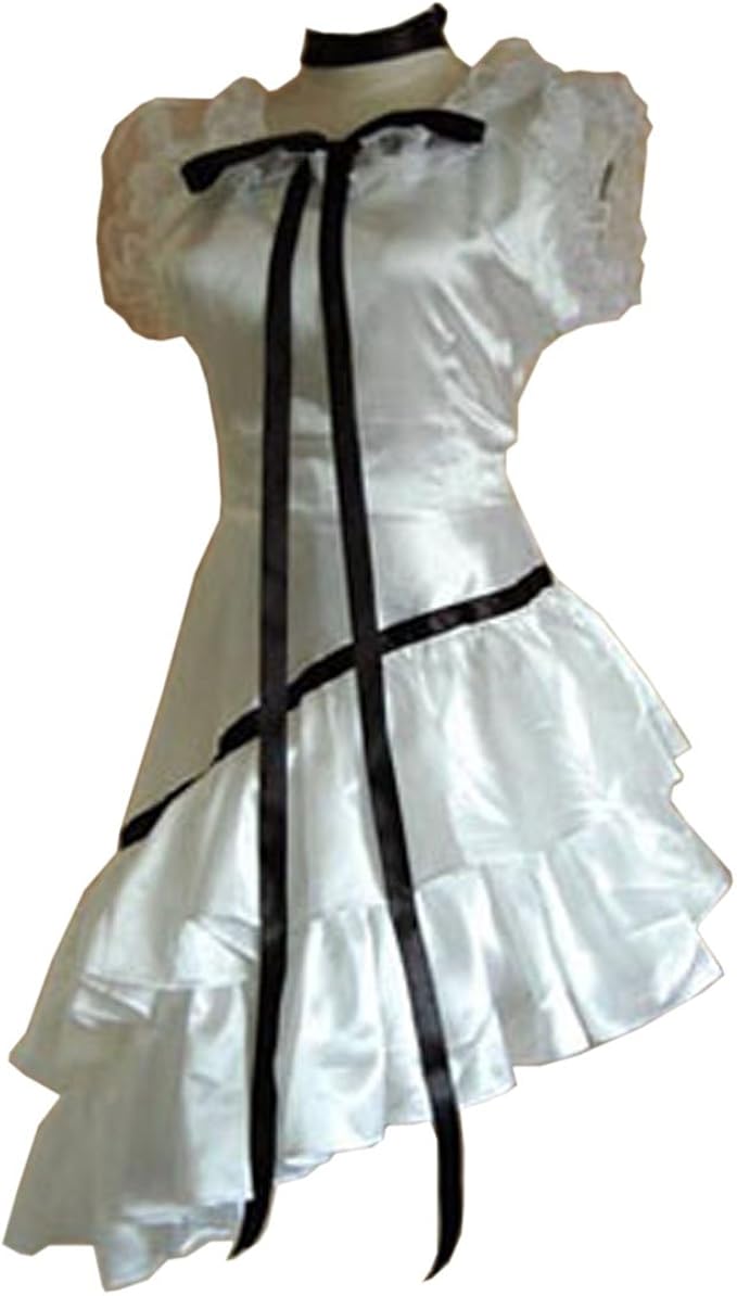 Partiss Women Satin White Lace Bowkot Lolita Classic Dress, M, White at Amazon Women’s Clothing