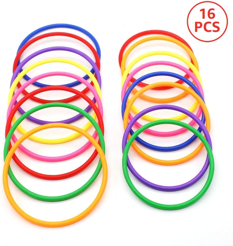 C-pop Rings for Ring toss,16Pcs Multicolor Plastic Toss Rings for Speed and Agility Practice Games,Carnival Garden Backyard, Outdoor Games,Toss Ring Game