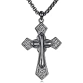 CRMAD Black Cross Necklace for Men 925 Sterling Silver Cross Pendant Necklace Religious Jewelry Gift for Men