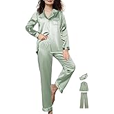 WJing Yi Jia Womens 3Pcs Satin Pajamas Set Silk Pajama Sets XS-3XL Long Silky Pj Sets Nightwear Pjs Set Sleepwear Loungewear