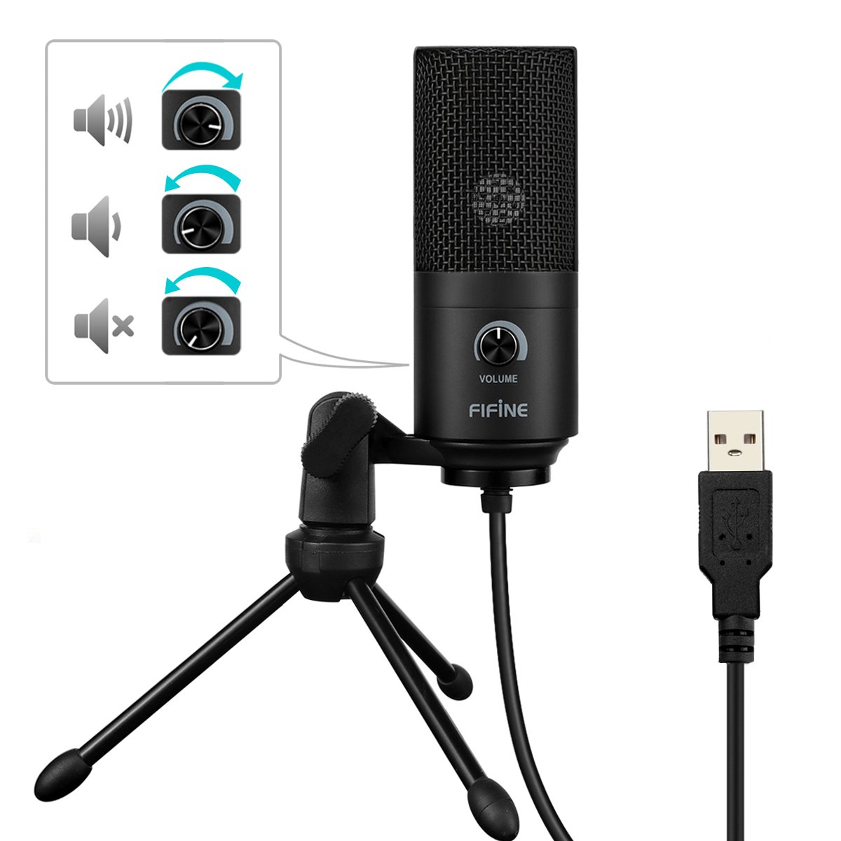 FIFINE USB Microphone, Metal Condenser Recording Microphone for Laptop