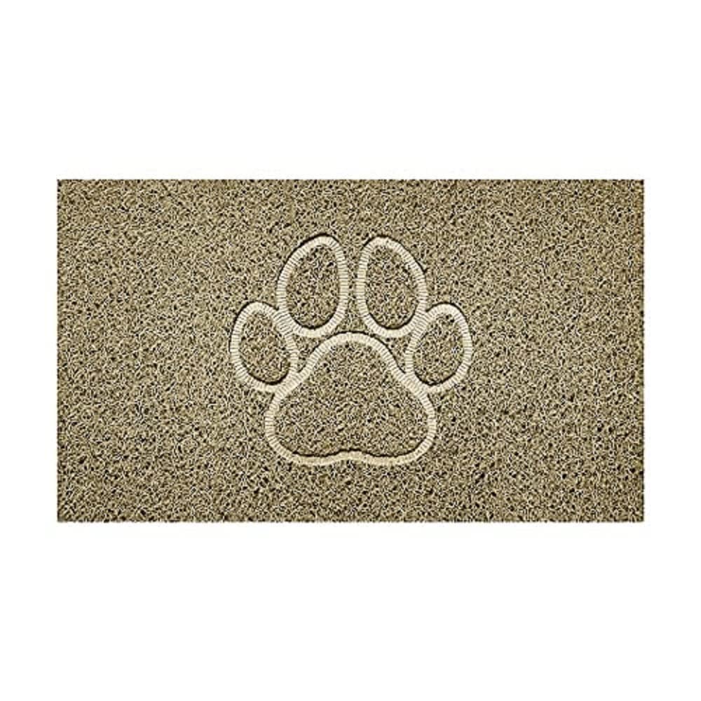 Nicoman Embossed Spaghetti Door Mat Dirt-Trapper Jet-Washable Doormat 70x43cm (Beige, PAW Shape) - Use Indoor or Sheltered Outdoor