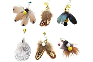 Hokoad Cat Insect Feather Toys Replacement Cat Toy Wand Refills, 6 Pieces Natural Insect Cat Toy Feathers Refill, Interactive