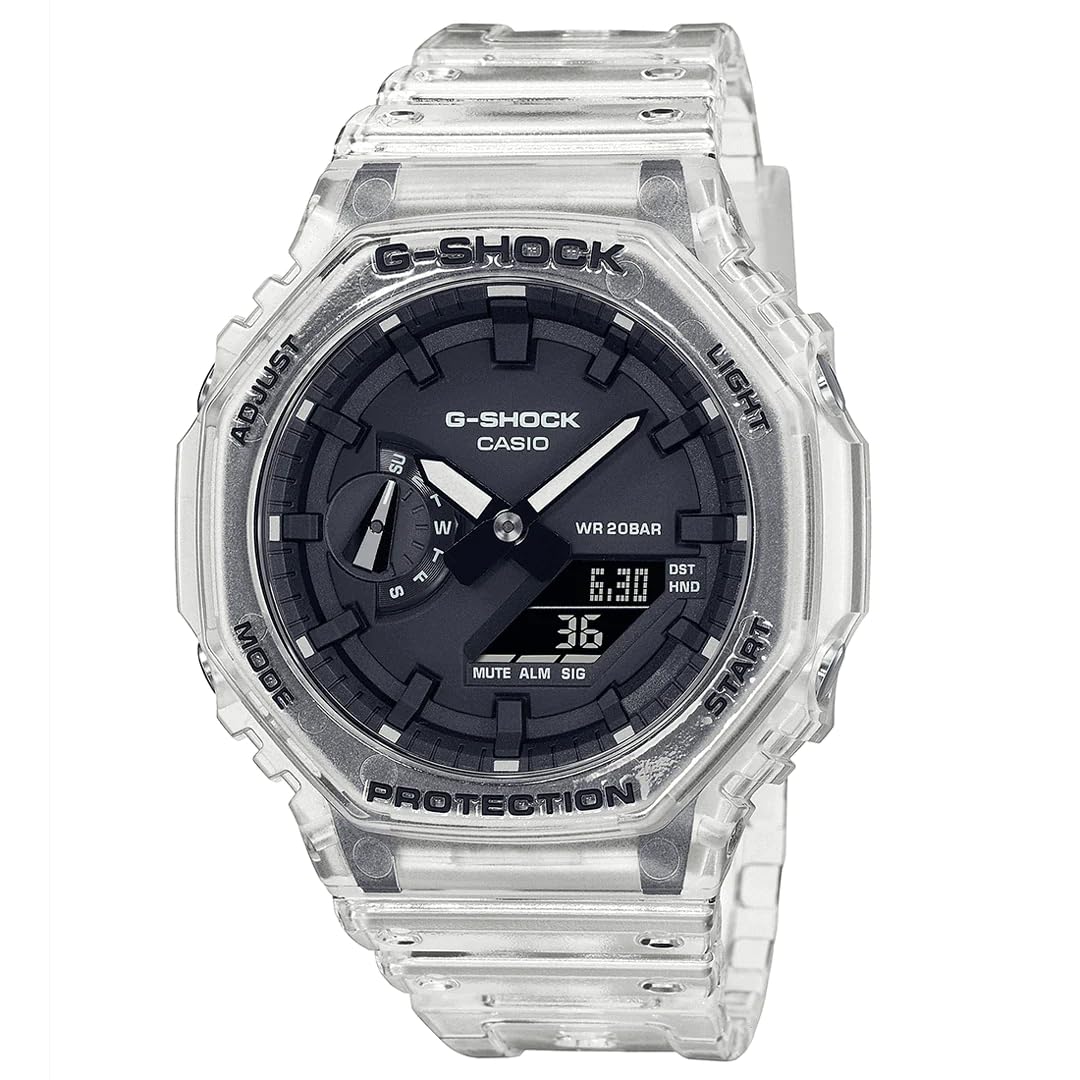 Casio Gents 48.00mm Quartz Watch with Black Digital dial and Clear Plastic/Resin Bracelet Strap GA-2100SKE-7AER