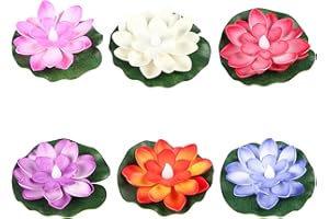 beuhugas 6PCS Floating Lotus Pond Lights Floating for Pool Flower Led Waterproof Flameless Lotus Tea Lights with Water Lily Pad