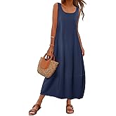 MEROKEETY Women's Boho Maxi Sundress 2026 Summer Beach Dress Scoop Neck Sleeveless Loose Tank Dress