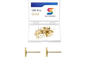 SUPERNINE Golden Thumb Tacks, Multipurpose Upholstery Nails, Decorative Nail Heads, and Wall Tacks for Secure Fixing & DIY Projects, 100Pcs