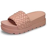 LUCKY STEP Women's Platform Sandals Braided Strap Flatform Slide Open Toe Casual Summer Beach Outdoor Wedge Woven Belt Slipper