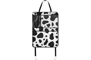 Aflyko Seat Back Organizer Cow Print Car Kick Mat with Pocket Vehicle Backseat Protector Travel Accessories Automobile Seat Cover Protector 1 Pack