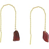 Shivangi Gems Natural Raw Gemstones Threader Earrings, Handmade Dangling Earrings for Women, Gold Plated Earrings, Rough Stones Healing Crystals, Women Jewelry, Gift For Her