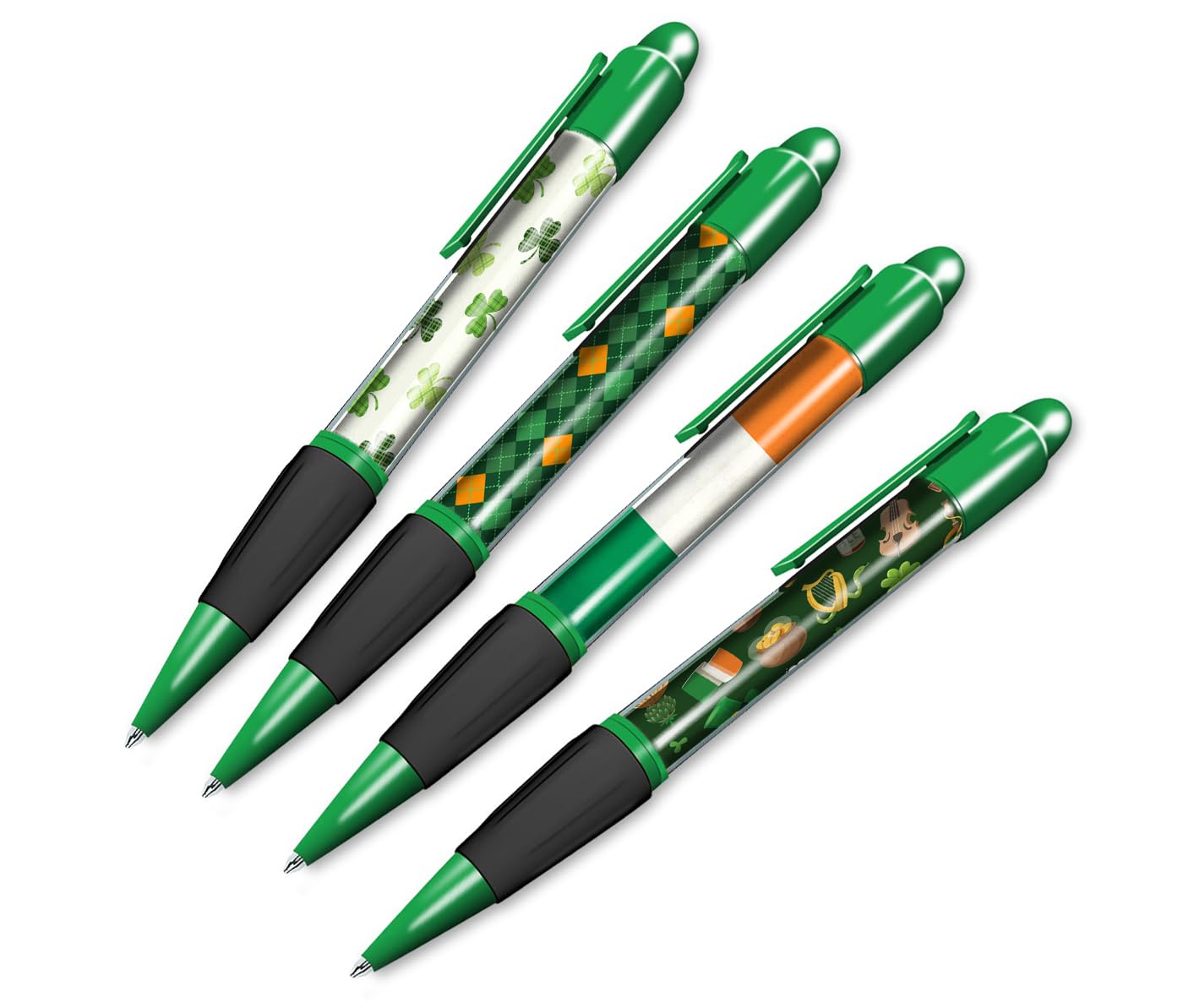 DV DESIGN Set of 4 Ireland Green Ballpoint Pens - Irish Flag Patrick's Day Travel Holiday Hobby Boys Girls Men Women Theme Pen Black Ink #81362