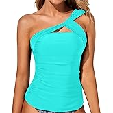 Tempt Me Women Tankini Top Swim Tops Ruched One Shoulder Bathing Suit Swimsuit Tops Only