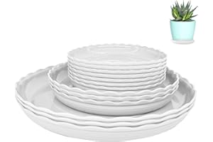 OFiSEXPT Plant Saucer Set, 13 Pcs Plant Trays, 6, 8, 10 Inch Durable Plastic White Round Plant Pot Trays, Drip Trays for Indoor and Outdoor Garden