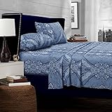 Tribeca Living Atlantis Printed Egyptian Cotton Deep Pocket Sheet Set, Queen, Multicolor