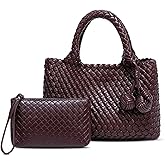 Women's Pure Leather Woven Tote Bag - Crossbody Shoulder Clutch Mother Bag