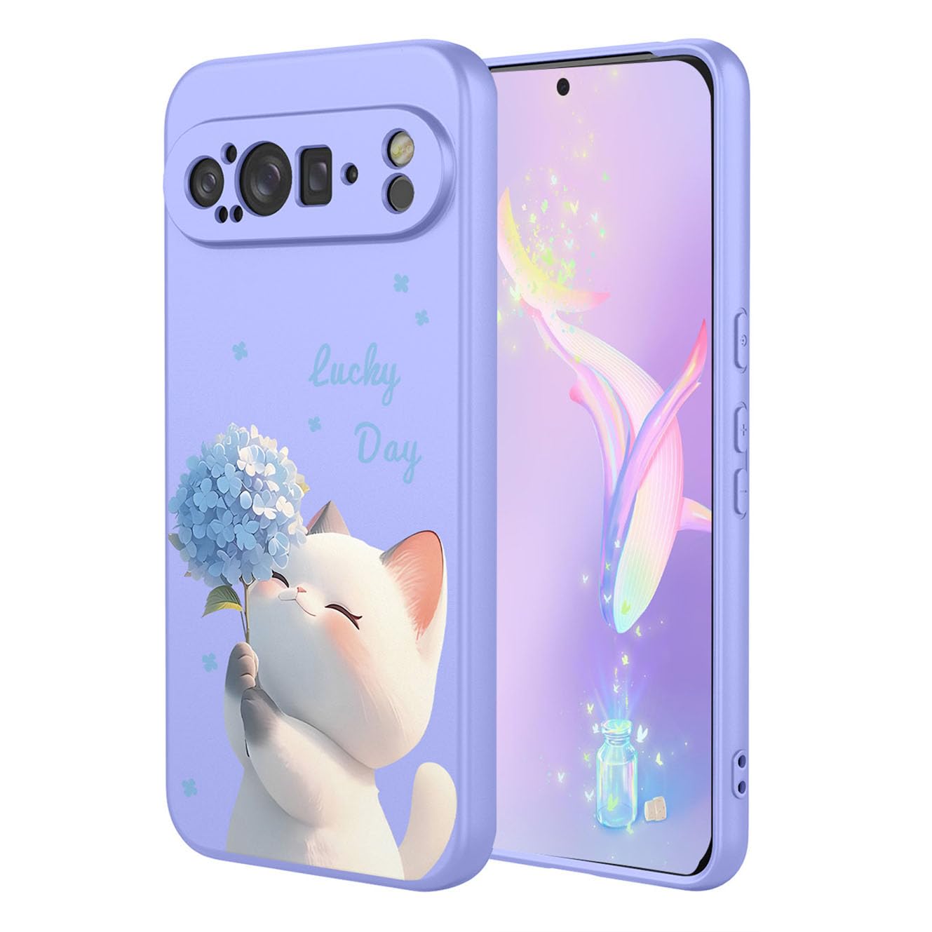 YUECXIN Case for Google Pixel 9 Pro XL, Ultra thin Liquid Silicone Silky Soft Touch Cute Pattern Girls Cover, with Microfiber Lining Shockproof TPU Bumper Case. Cat