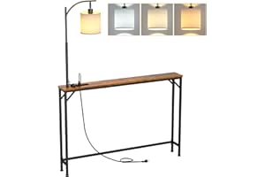keomaisyto Skinny Console Table with Outlet, Narrow Sofa Table with 3-Color Light, Behind Couch Table with 3 Color Temperatures Led Bulb for Living Room, Bedroom, Entryway, Hallway