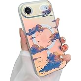 Heaofei Cute Case for iPhone Air Case for Women Girls [ Compatible with Magsafe ] Aesthetic Cloud Pattern Design, Girly Glitter Sparkly Bling Protective Phone Cover, Iridescent Sun Set Sky