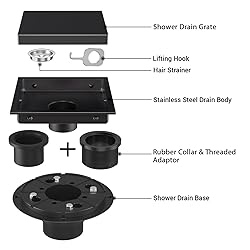 Bmvlffs 4 Inch Shower Drain Matte Black with Tile