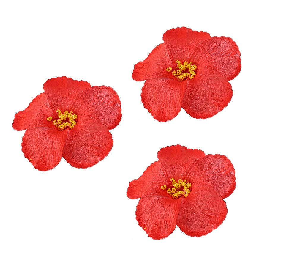 3pcs Hawaiian Hibiscus Flowers Artificial Flowers for Hawaiian Luau Tabletop Decoration Party Favors Supplies - Red