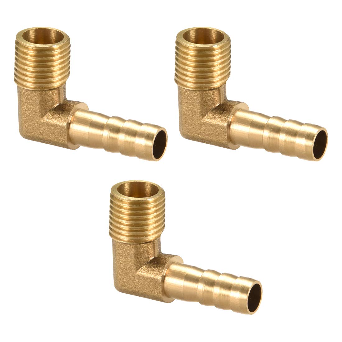 sourcing map Brass Barb Hose Fitting, 90 Degree Elbow 8mm Barbed to 1/4 PT Male Pipe Adapter Connector 3pcs