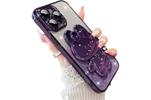 Aulzaju for iPhone 15 Pro Max Case Cute Rabbit Mirror Stand,15 Pro Max Phone Case Bling Glitter Girly Soft TPU Bumper Sparkle Gradient Case for iPhone 15 Pro Max for Women Girls Purple