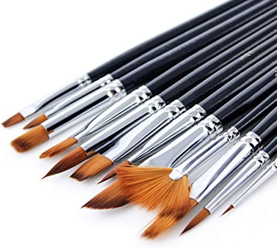 Joyooss 12pcs Artist Paint Brushes Set, Versatile Round Pointed Tip Nylon Hair Artist Acrylic Brush for Watercolor, Acrylic, Oil, Great for Both Artists & Kids (Black)