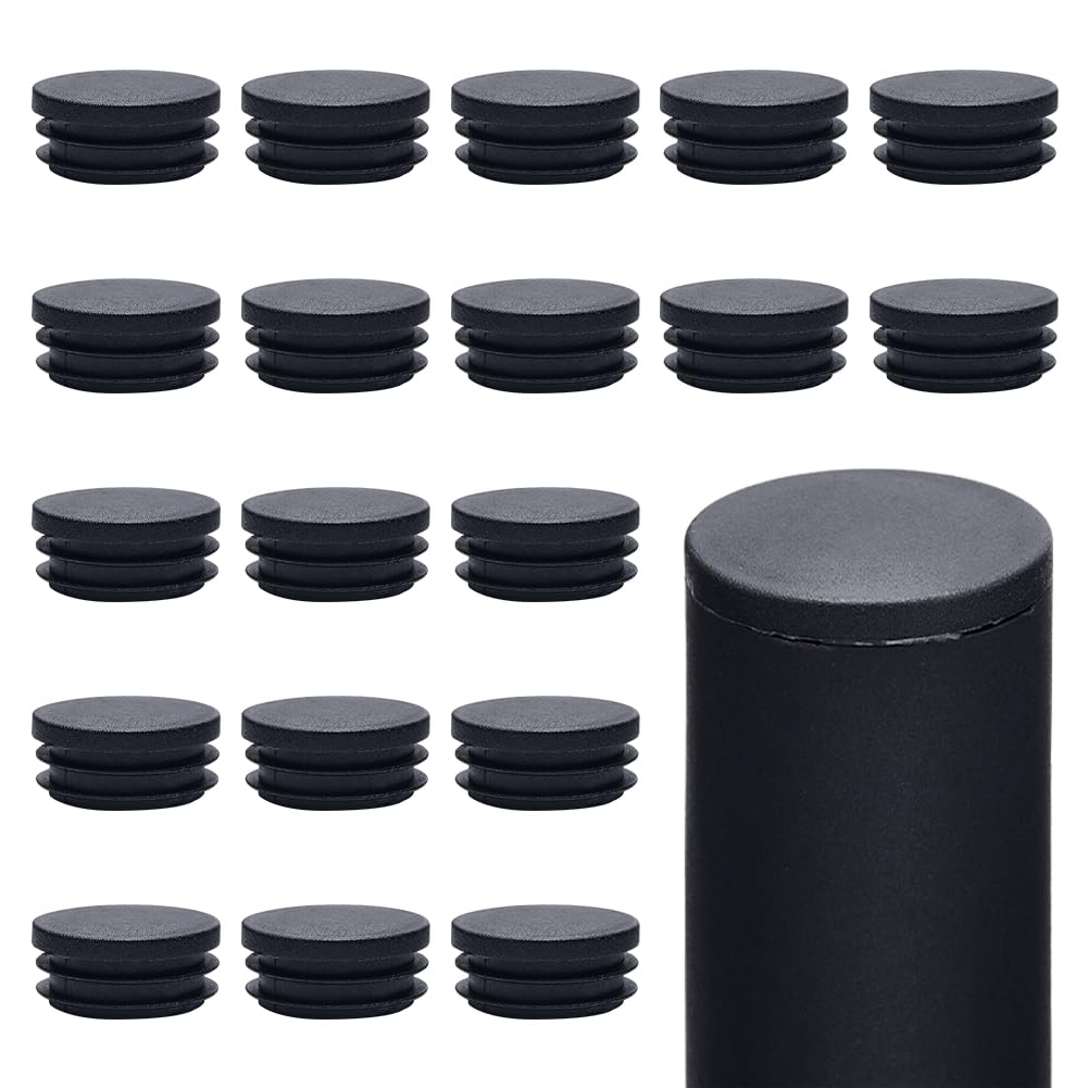 GORGECRAFT 20 Pieces 40mm Diameter Round Plastic Plugs Black End Caps Plug Tubing End Cap Chair Leg Inserts for Metal Legs Fences Glide Protection from Chair Legs and Furniture
