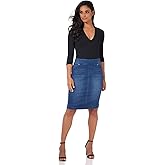 Rekucci Women’s Ease into Comfort Pull-On Stretch Denim Skirt – Soft Jean Fabric, Flattering Slim Fit, All-Day Comfort