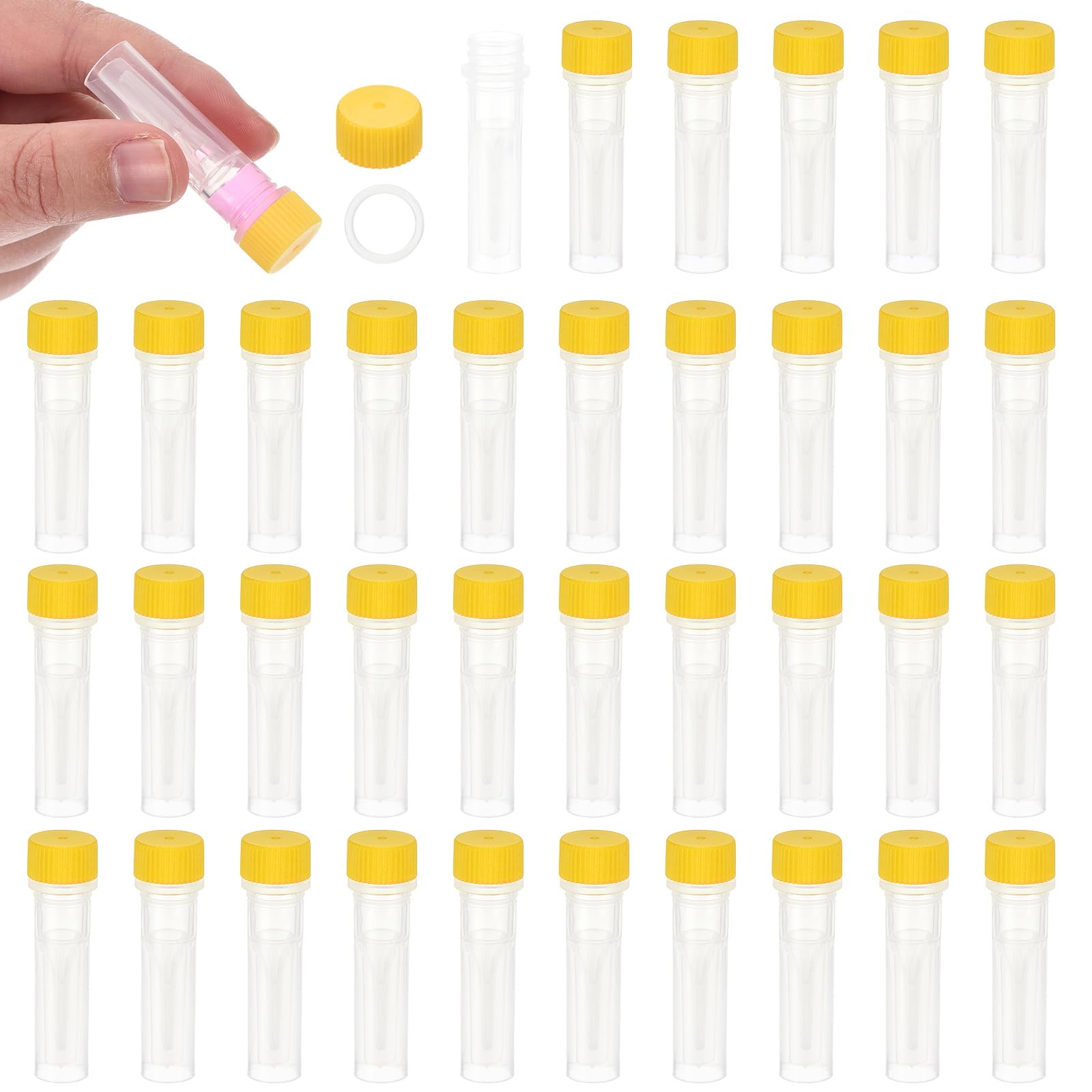 Photo 1 of PATIKIL 0.5mL Plastic Cryogenic Vial, 36Pcs Cryogenic Storage Tube Lab Frozen Test Tube Container Storage Screw Cap for Lab Laboratory Science, Yellow Clear