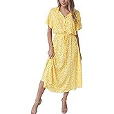 Chouyatou Women's Summer Boho Polka Dot Print Ruffle High Waist Swing Midi Dress