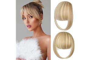 Leterly Bangs Hair Clip in Bangs,Thick French Bangs Clip in Hair Extensions Wispy Fake Bangs for Women Fringe with Temples Hairpieces for Daily Wear Light Blonde Mix Bleach Blonde