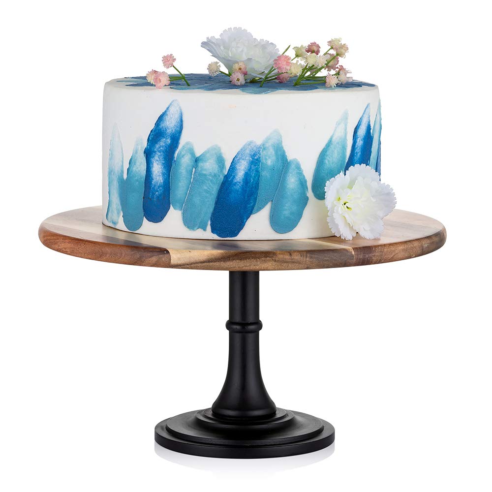 Nuptio Wooden Cake Stand Black: 29cm Diameter Rustic Cake Display Stands Pedestal, Round Wood Wedding Cake Stand Tall for Cupcake Afternoon Tea Cakes Baby Shower Party Dessert Table