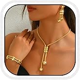 CLOACE Gold Long Choker Necklace Set Punk Cuban Y-Necklaces and Bracelet Fashion Chain Jewelry Accessories for Women