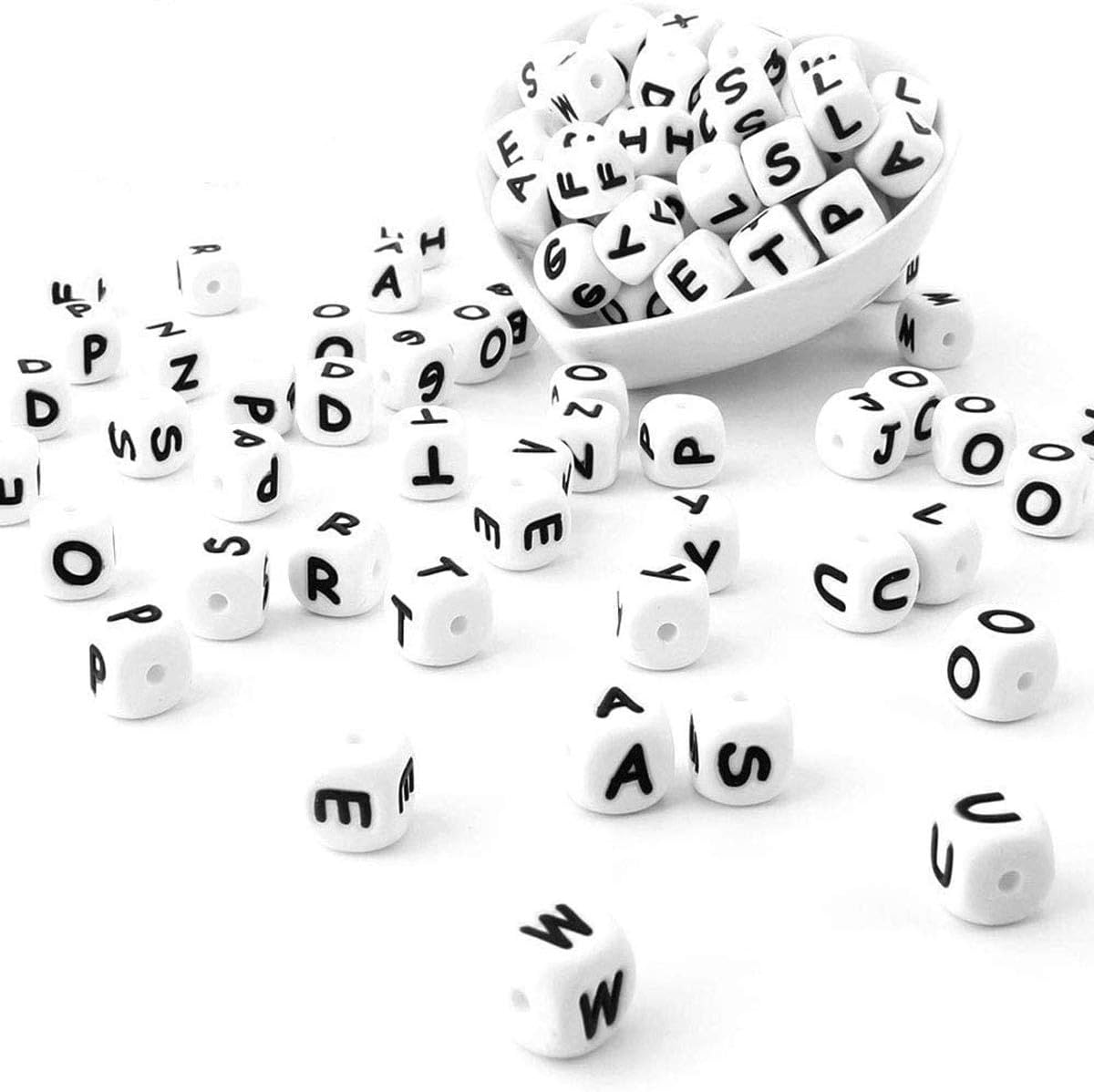 Weekjoey 104PCS Square Silicone Beads English Alphabet Bead Baby Chew 12mm Non-Toxic BPA Free 100% Food Grade Silicone Letter Beads
