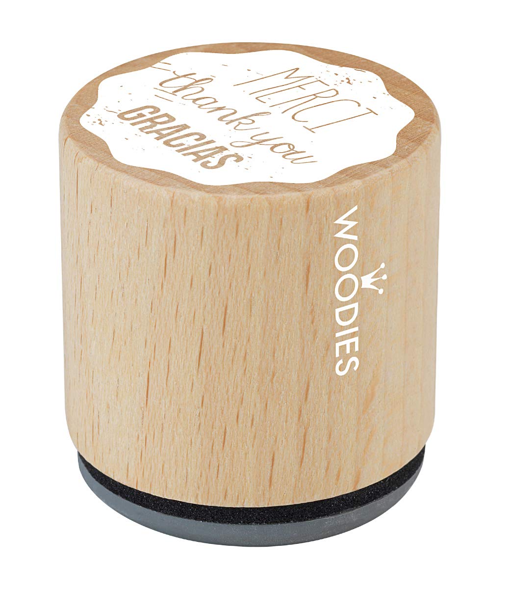 Woodies® Thank You Themed Stamp Merci, Thank You, Gracias, 1-3/16" Impression