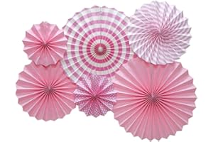 ADLKGG Hanging Paper Fans Party Set, Round Pattern Paper Garlands Decoration for Birthday Baby Girl Shower Graduation Bachelorette Valentine's Day, Set of 6 (Pink)