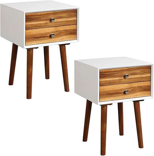 End Tables Home Kitchen 1 Brown Retro Side Table For Living Room Bedroom Home Furniture Side Table Giantex End Table W 2 Drawers And Shelf Space Saving Rectangular Bedside Table With Metal