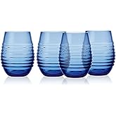Mikasa Ciara 18 Oz. Red White Stemless Wine Glasses, Set of 4, Cobalt