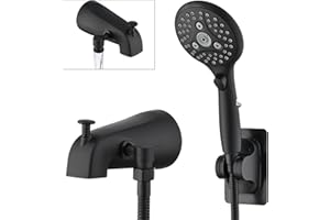 PROOX All Metal Tub Spout with Diverter Matte Black, 6 Settings Hand held Shower with ON/Off Pause Switch, Bathtub Faucet with Sprayer