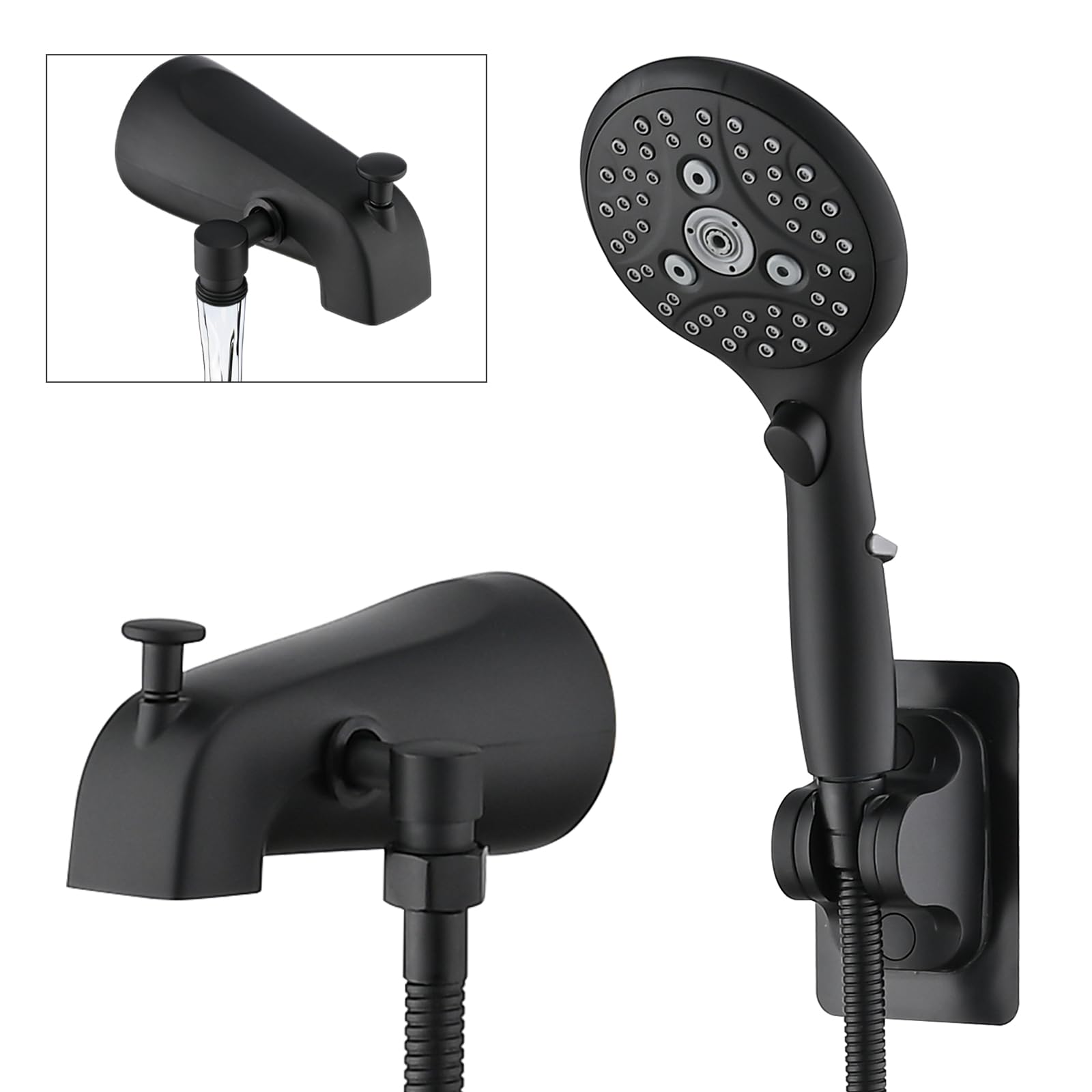 PROOX All Metal Tub Spout with Diverter Matte Black, 6 Settings Hand ...