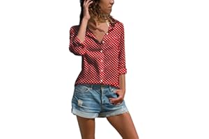WUAI-Women Loose Shirts Casual V Neck Button Down Long Sleeve Elegant Tee Tops Casual Shirts Blouse