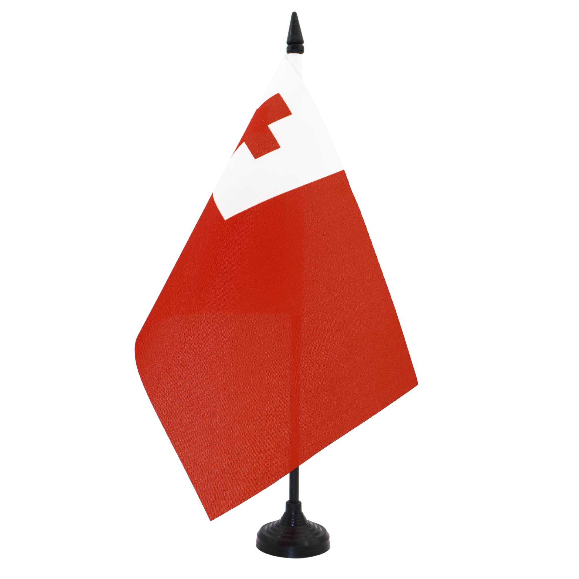 AZ FLAG Tonga Table Flag 5'' x 8'' - Tongan Office Decoration 100% Polyester 21 x 14 cm - Mini Desk Flag with Pole and Black Plastic Base — image 1
