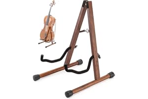 Musbeat A-Shape Cello Stand with Bow Holder, Stable & Secure, Walnut Wood Floor Stand with Padded Foam for 1/2, 3/4, 7/8, 4/4 Full-Size Cello, Guitar